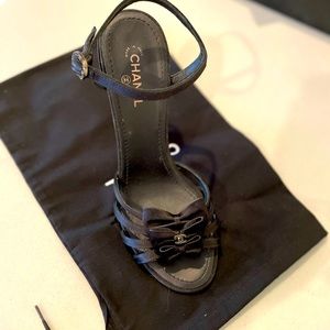 CHANEL open-toe satin heels